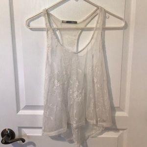 White lace see through swimsuit cover up top